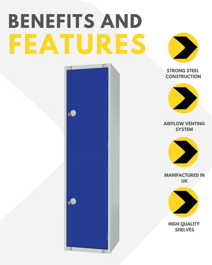 Two Door Compartment Locker - School Work Gym Storage Locker