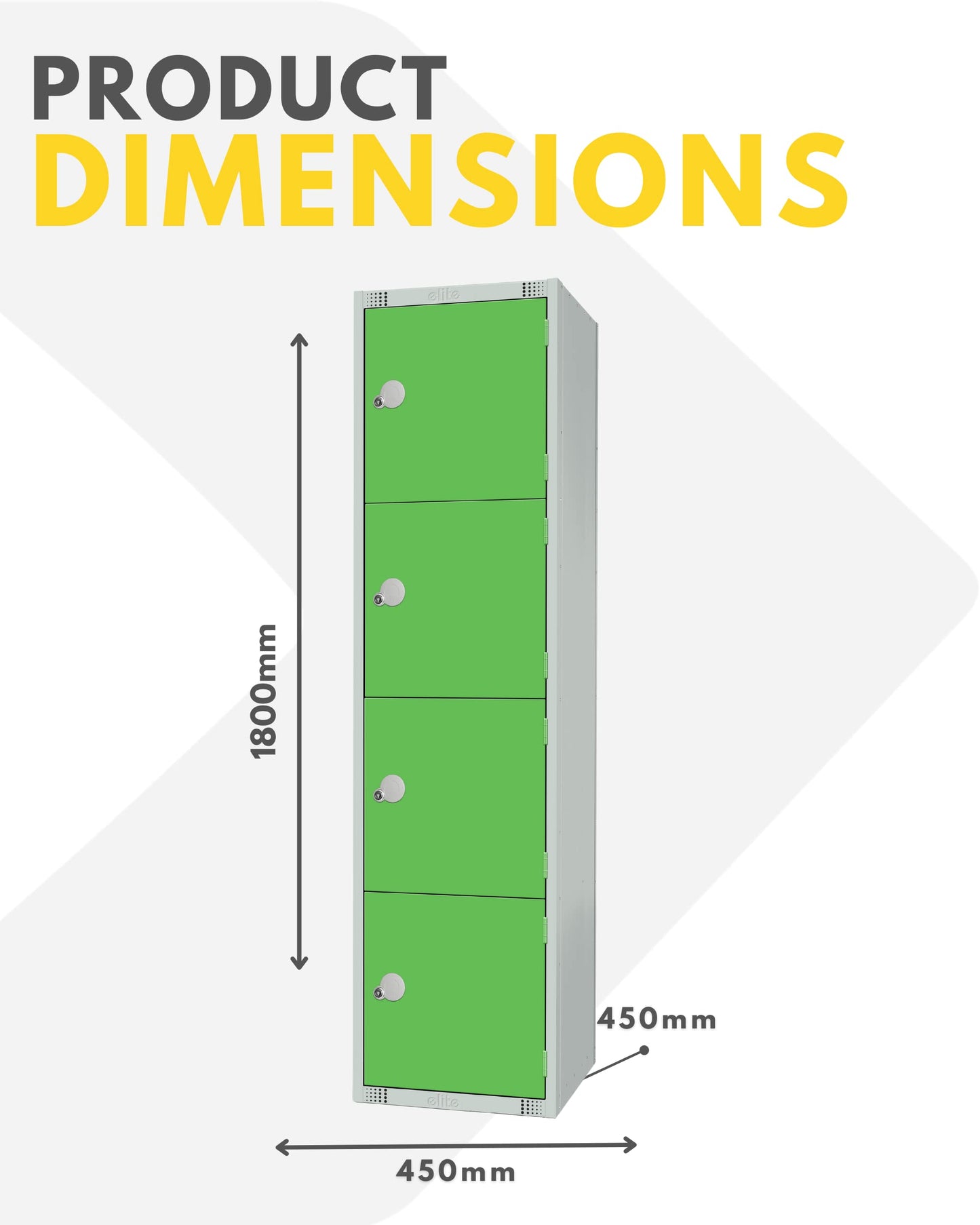 Four Door Compartment Locker - School, Work, Gym Storage Locker - 1800mm H x 300mm W x 300mm D - Black