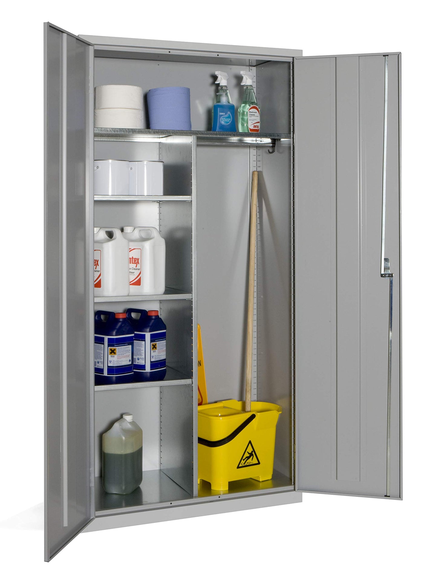 Janitorial Cupboard - Industrial and Commercial Cupboard - 4 Shelves / 6 Compartments - 1830mm High x 915mm Wide x 457mm Deep