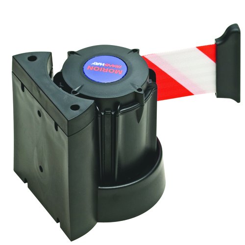 Wall Mounted Belt Cartridge, Red/White Striped Belt, 3000 mm Length, Black
