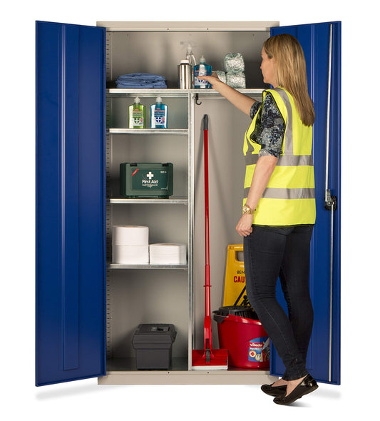 Janitorial Cupboard - Industrial and Commercial Cupboard - 4 Shelves / 6 Compartments - 1830mm High x 915mm Wide x 457mm Deep