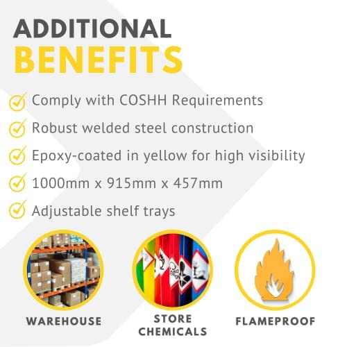 Dangerous Substance Cabinet - Fireproof Chemical Storage - Metal Cupboard 1 Shelf - Hi-Vis Yellow - 1000mm High x 915mm Wide x 457mm Deep (30 Litre)