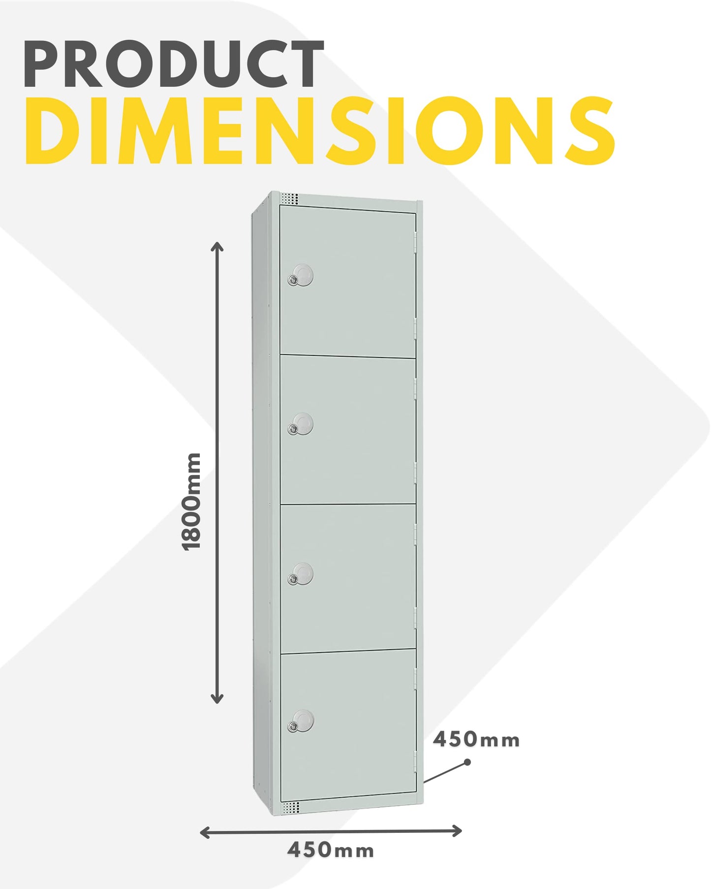 Four Door Compartment Locker - School, Work, Gym Storage Locker - 1800mm H x 300mm W x 300mm D - Black