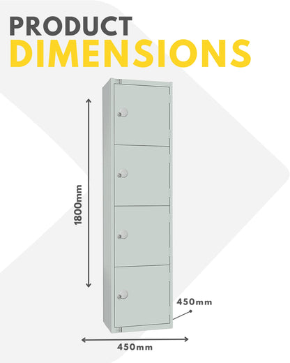 Four Door Compartment Locker - School, Work, Gym Storage Locker - 1800mm H x 300mm W x 300mm D - Black