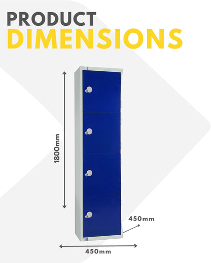 Four Door Compartment Locker - School, Work, Gym Storage Locker - 1800mm H x 300mm W x 300mm D - Black