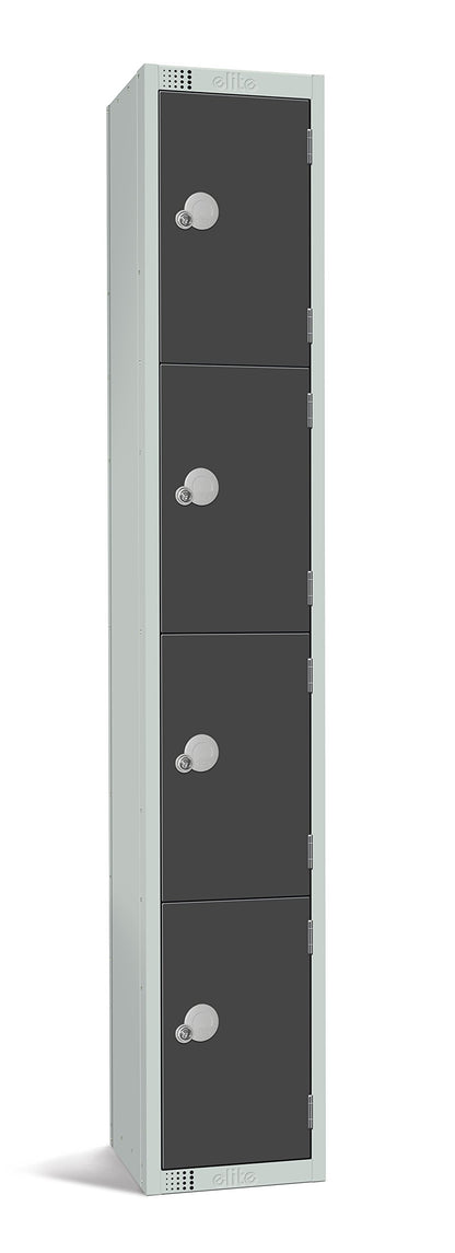 Four Door Compartment Locker - School, Work, Gym Storage Locker - 1800mm H x 300mm W x 300mm D - Black
