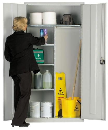 Janitorial Cupboard - Industrial and Commercial Cupboard - 4 Shelves / 6 Compartments - 1830mm High x 915mm Wide x 457mm Deep