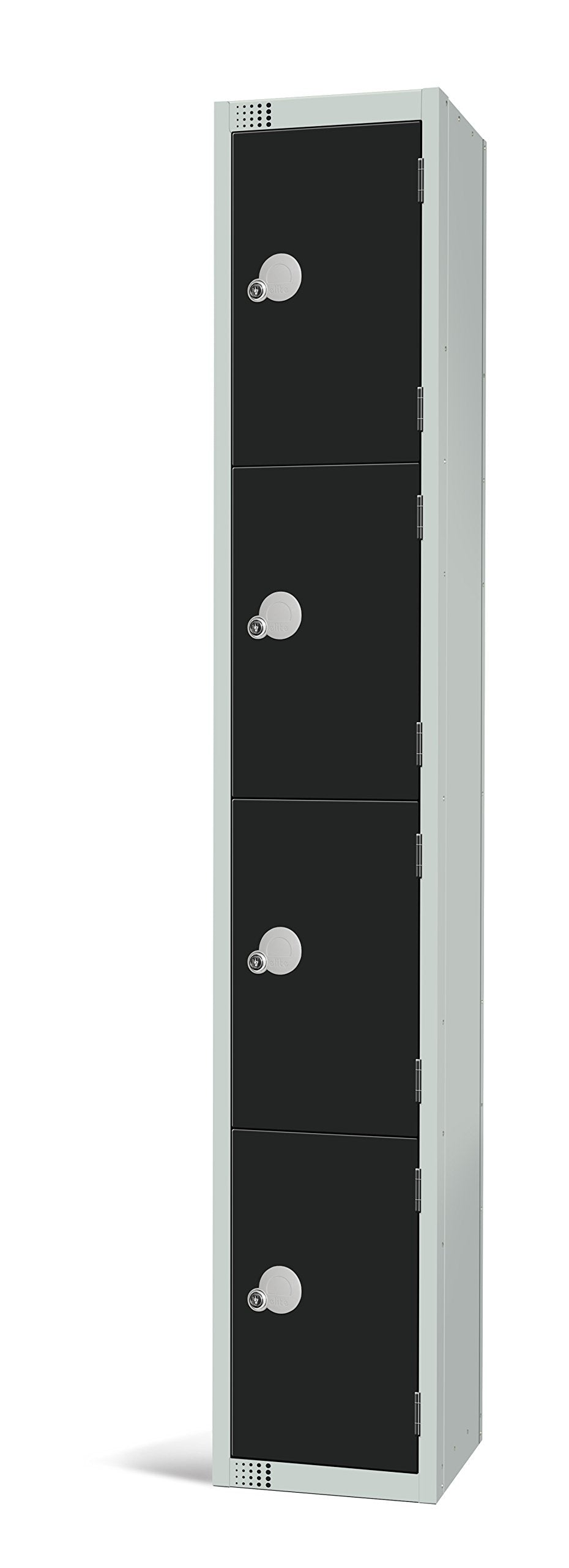 Four Door Compartment Locker - School, Work, Gym Storage Locker - 1800mm H x 300mm W x 300mm D - Black