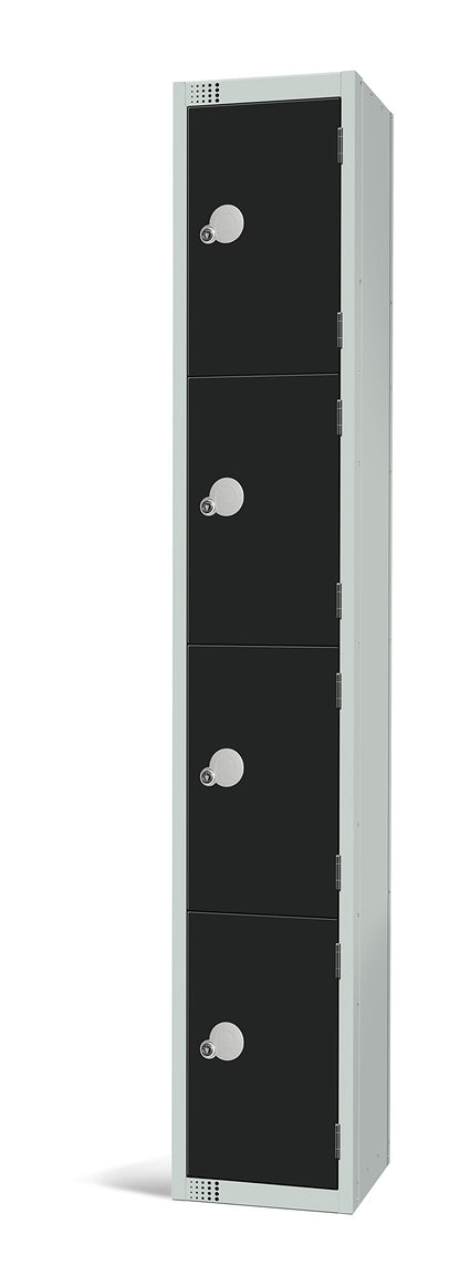 Four Door Compartment Locker - School, Work, Gym Storage Locker - 1800mm H x 300mm W x 300mm D - Black