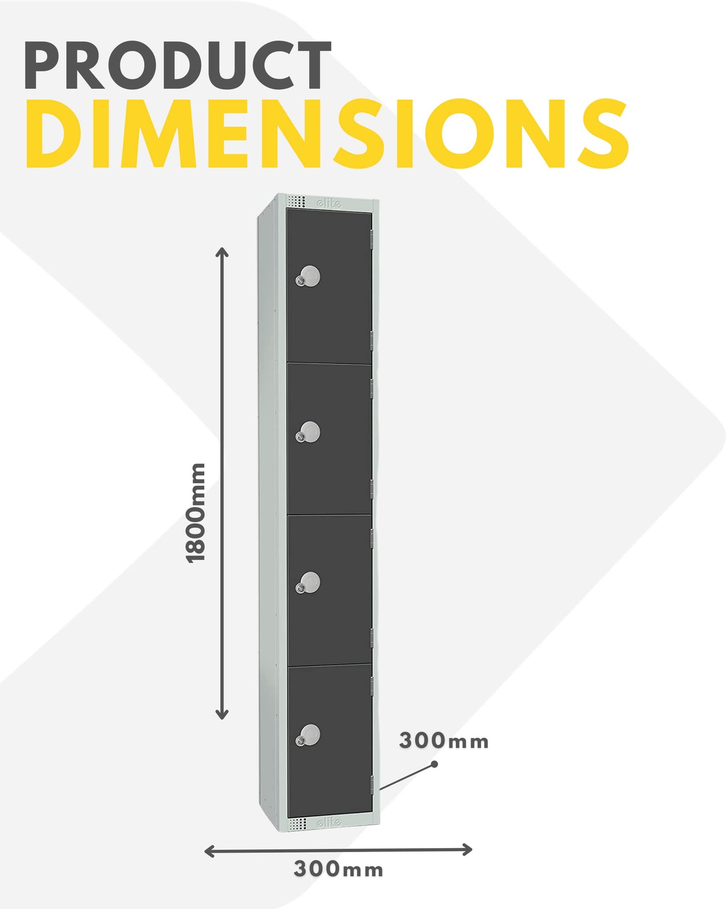 Four Door Compartment Locker - School, Work, Gym Storage Locker - 1800mm H x 300mm W x 300mm D - Black