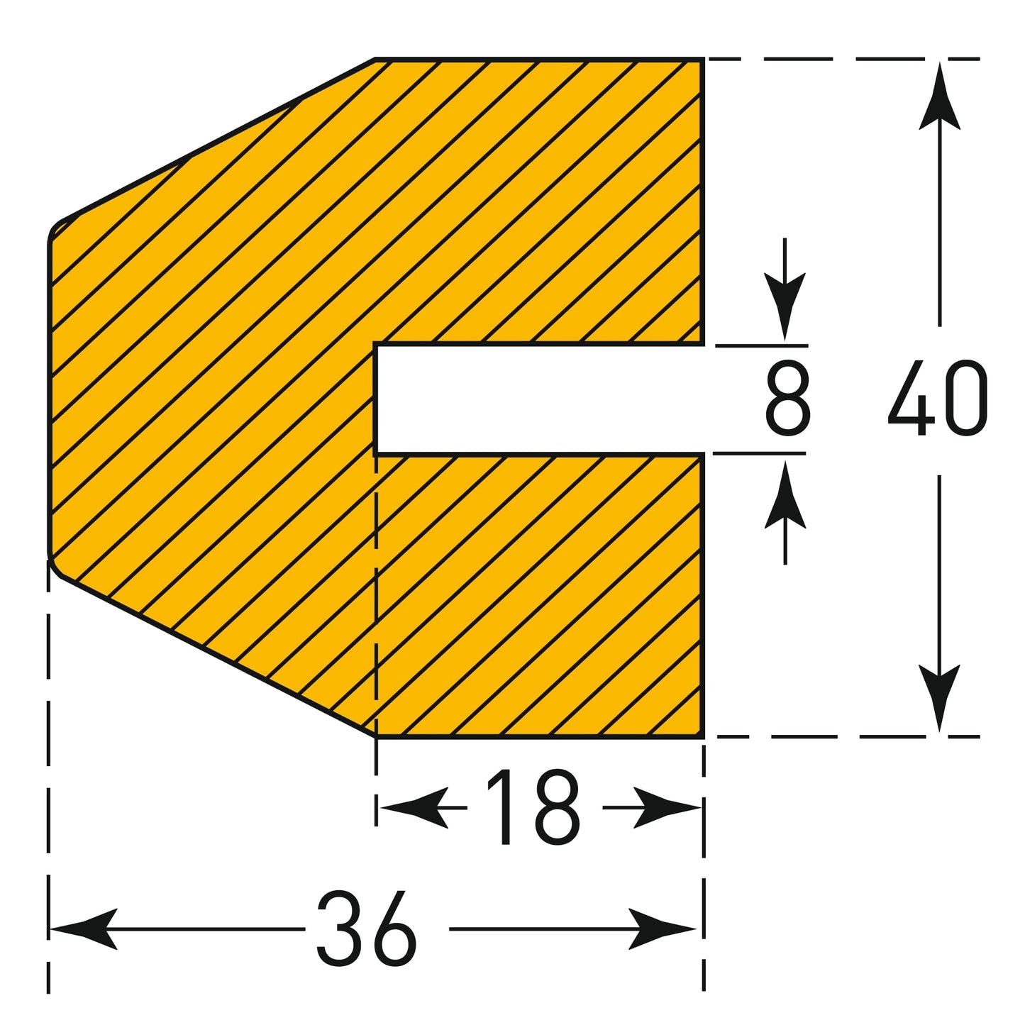 Impact Protection Trapezoidal Shape Profile Protection 40/40/8 Black/Yellow Length 1 m