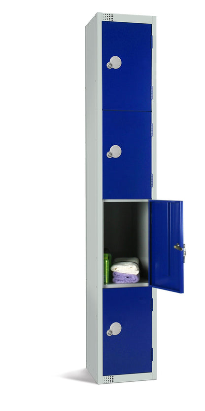 Four Door Compartment Locker - School, Work, Gym Storage Locker - 1800mm H x 300mm W x 300mm D - Black