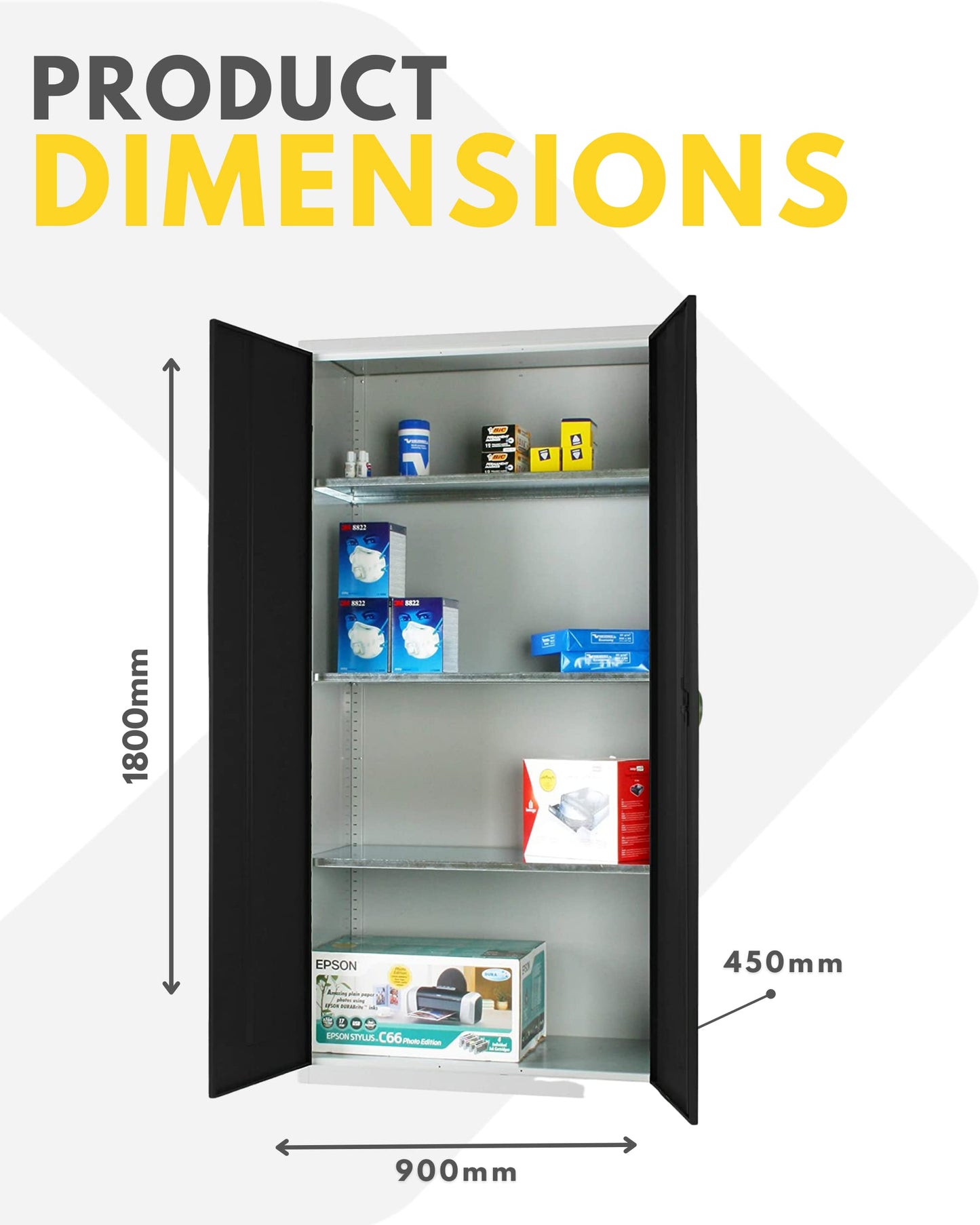 Industrial Commercial Storage Cupboard - 3 Shelves - 1830mm High x 915mm Wide x 457mm Deep