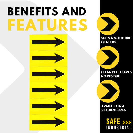 High Visibility Yellow/Black Arrow Labels - Self-Adhesive Vinyl Labels - Arrows - 19mm high x 14mm Wide (36 Labels Per Card)