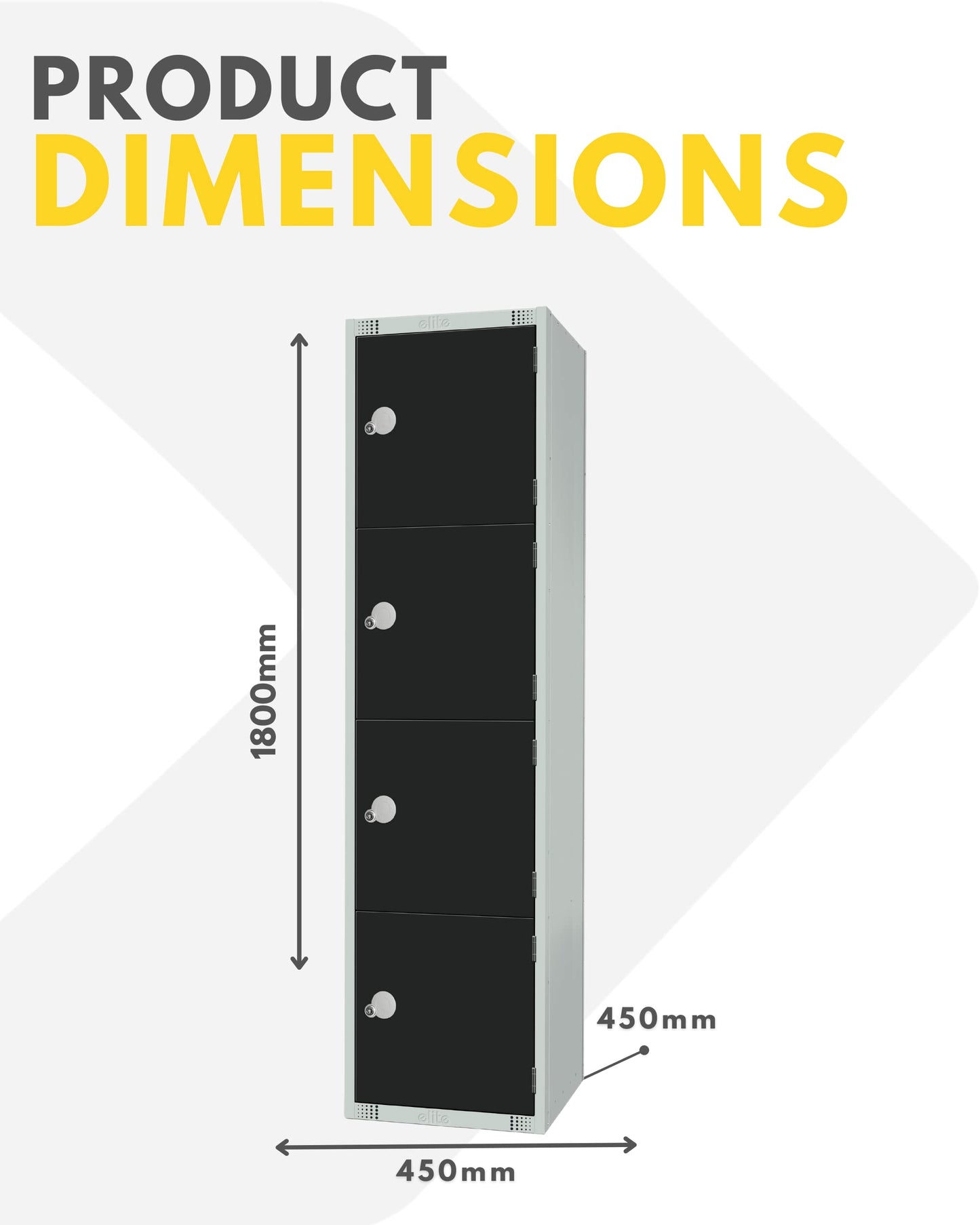 Four Door Compartment Locker - School, Work, Gym Storage Locker - 1800mm H x 300mm W x 300mm D - Black