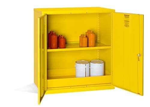 Dangerous Substance Cabinet - Fireproof Chemical Storage - Metal Cupboard 1 Shelf - Hi-Vis Yellow - 1000mm High x 915mm Wide x 457mm Deep (30 Litre)