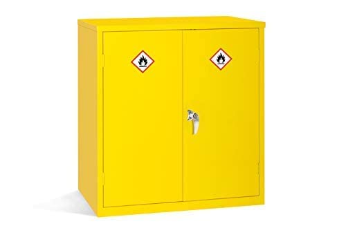Dangerous Substance Cabinet - Fireproof Chemical Storage - Metal Cupboard 1 Shelf - Hi-Vis Yellow - 1000mm High x 915mm Wide x 457mm Deep (30 Litre)
