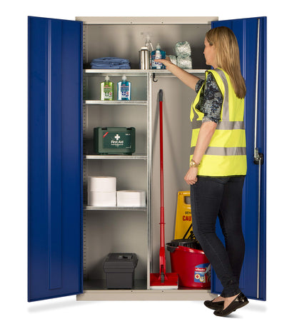 Janitorial Cupboard - Industrial and Commercial Cupboard - 4 Shelves / 6 Compartments - 1830mm High x 915mm Wide x 457mm Deep