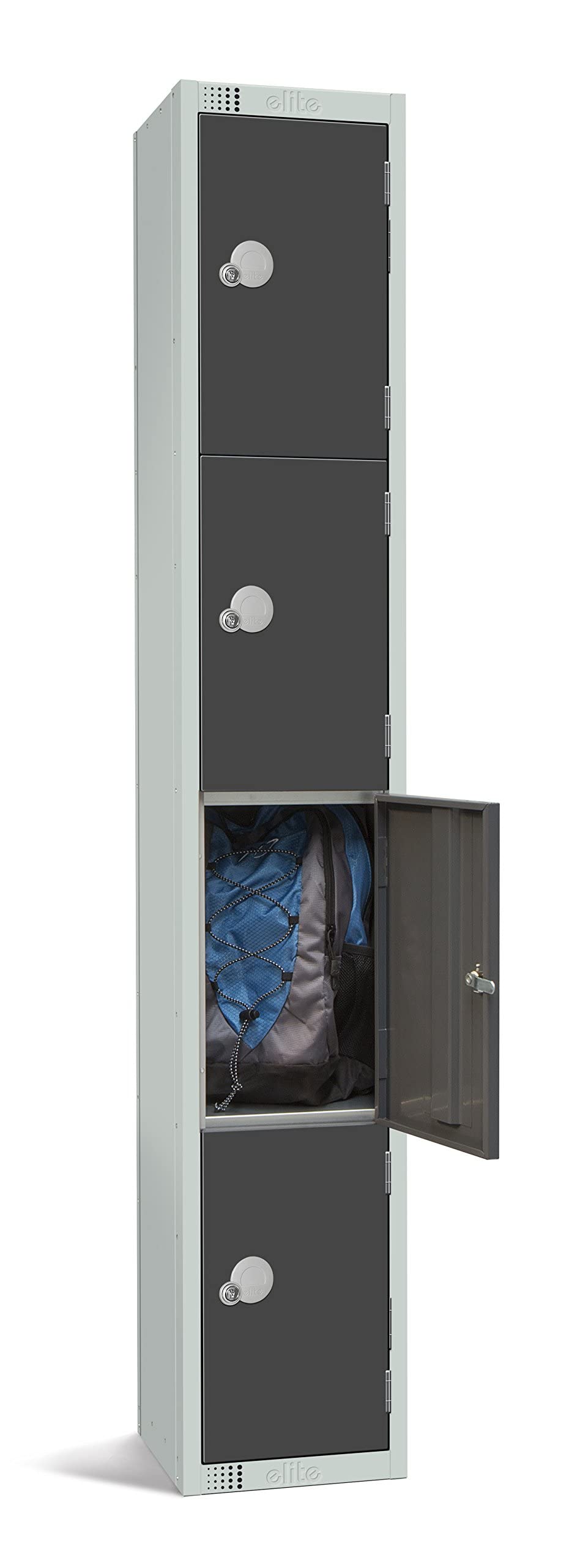 Four Door Compartment Locker - School, Work, Gym Storage Locker - 1800mm H x 300mm W x 300mm D - Black